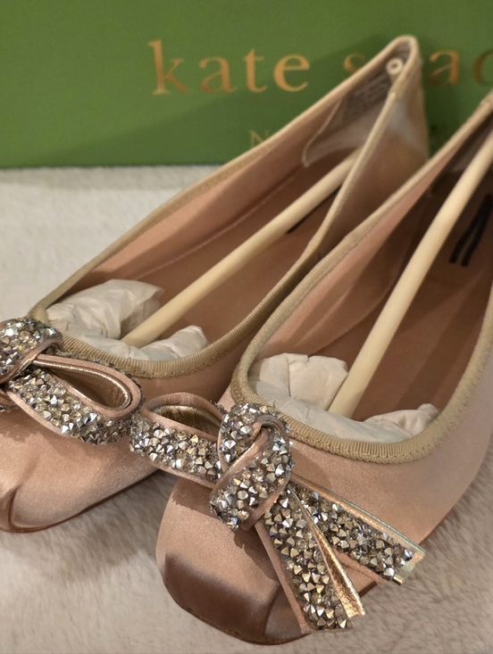 kate spade Shoes - kate spade blush pink satin crystal bow ballet flats